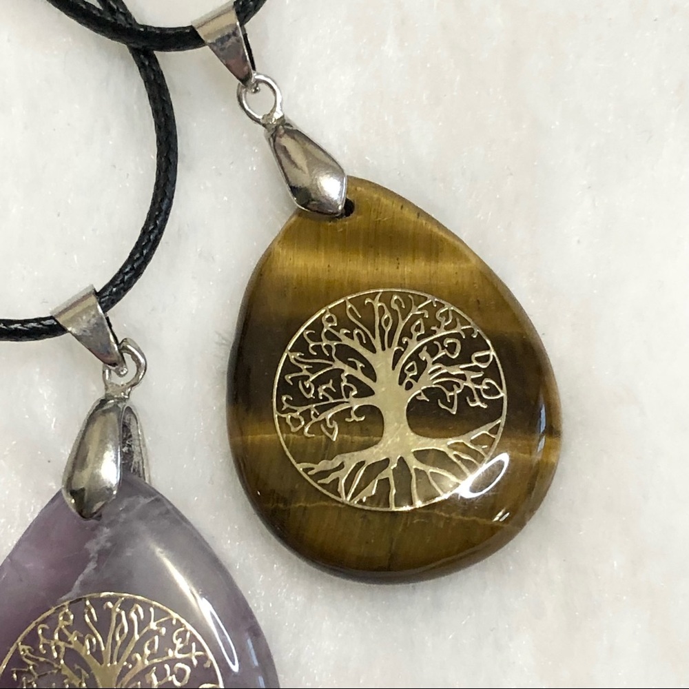 New Tree of Life Pendant Boho Hippie Crystal Stone Necklace Pack of 4 - Picture 7 of 11